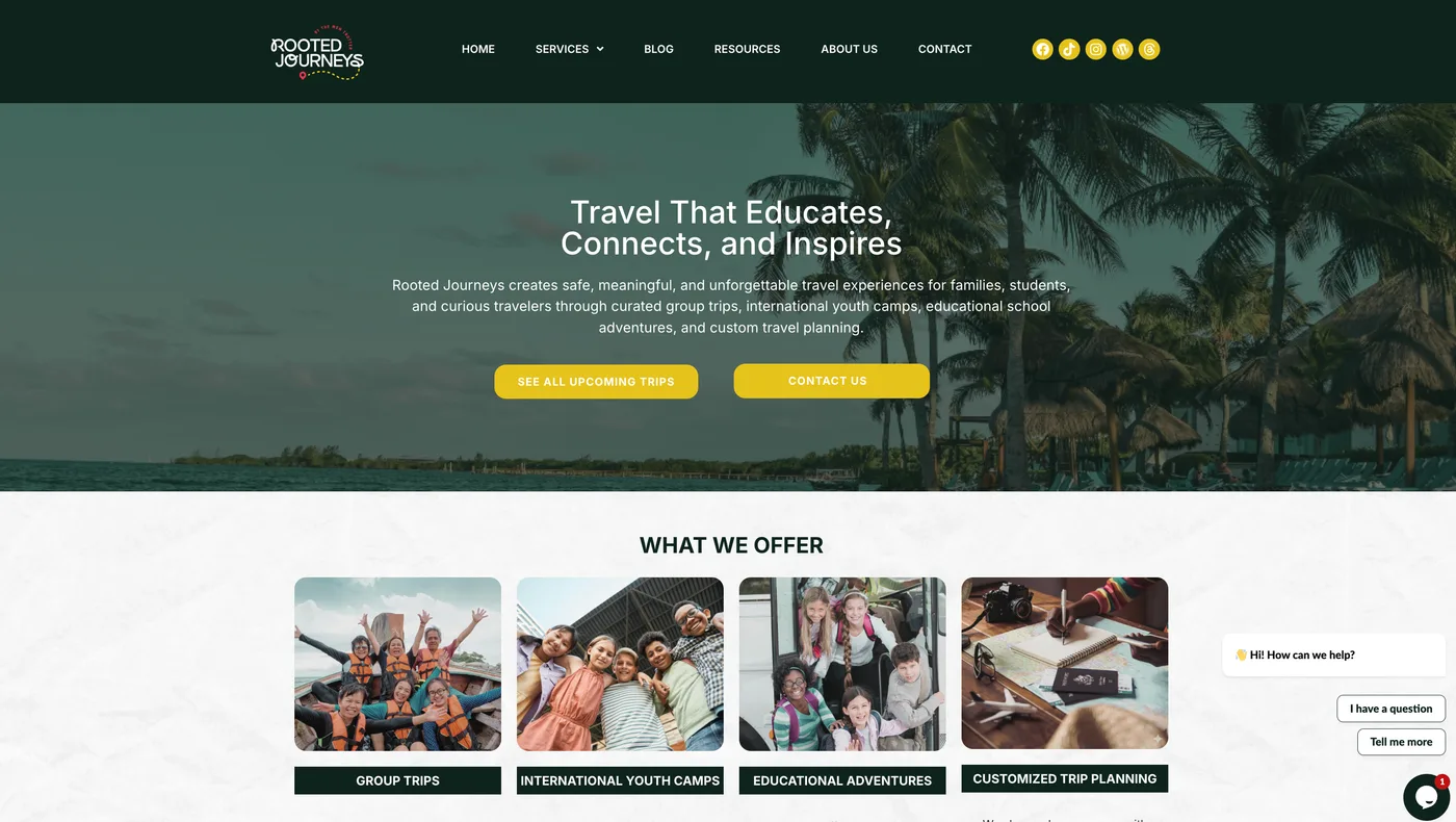 Rooted Journeys website built by 1StepAhead